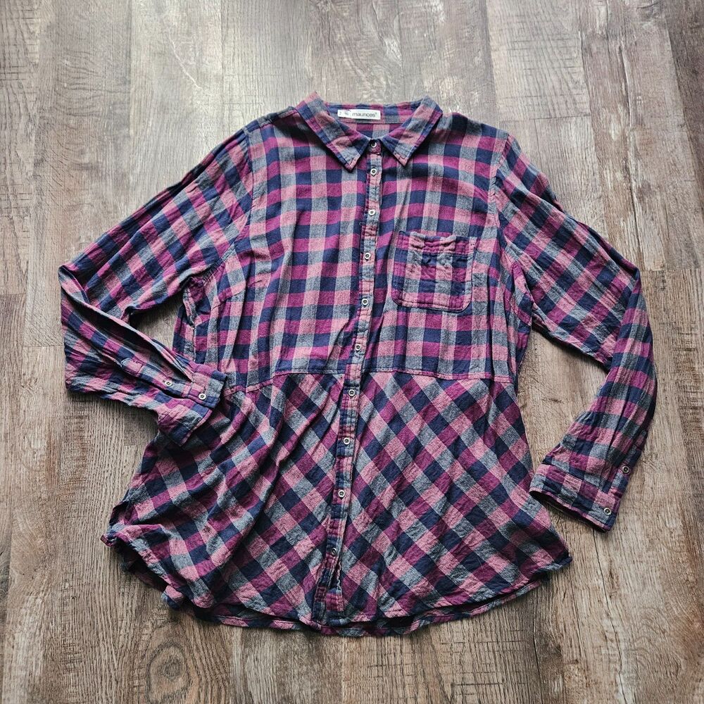 Maurices Purple Plaid Flannel Babydoll Top